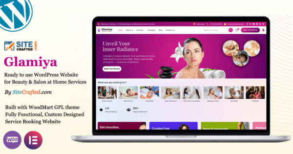 Glamiya - Ready to use WordPress Website for Beauty & Salon at Home Services - by SiteCrafted